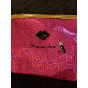 "Forever in Love" Makeup Bag Set Hot Pink, Nyon Yellow Lining 8" CUTE, NEW